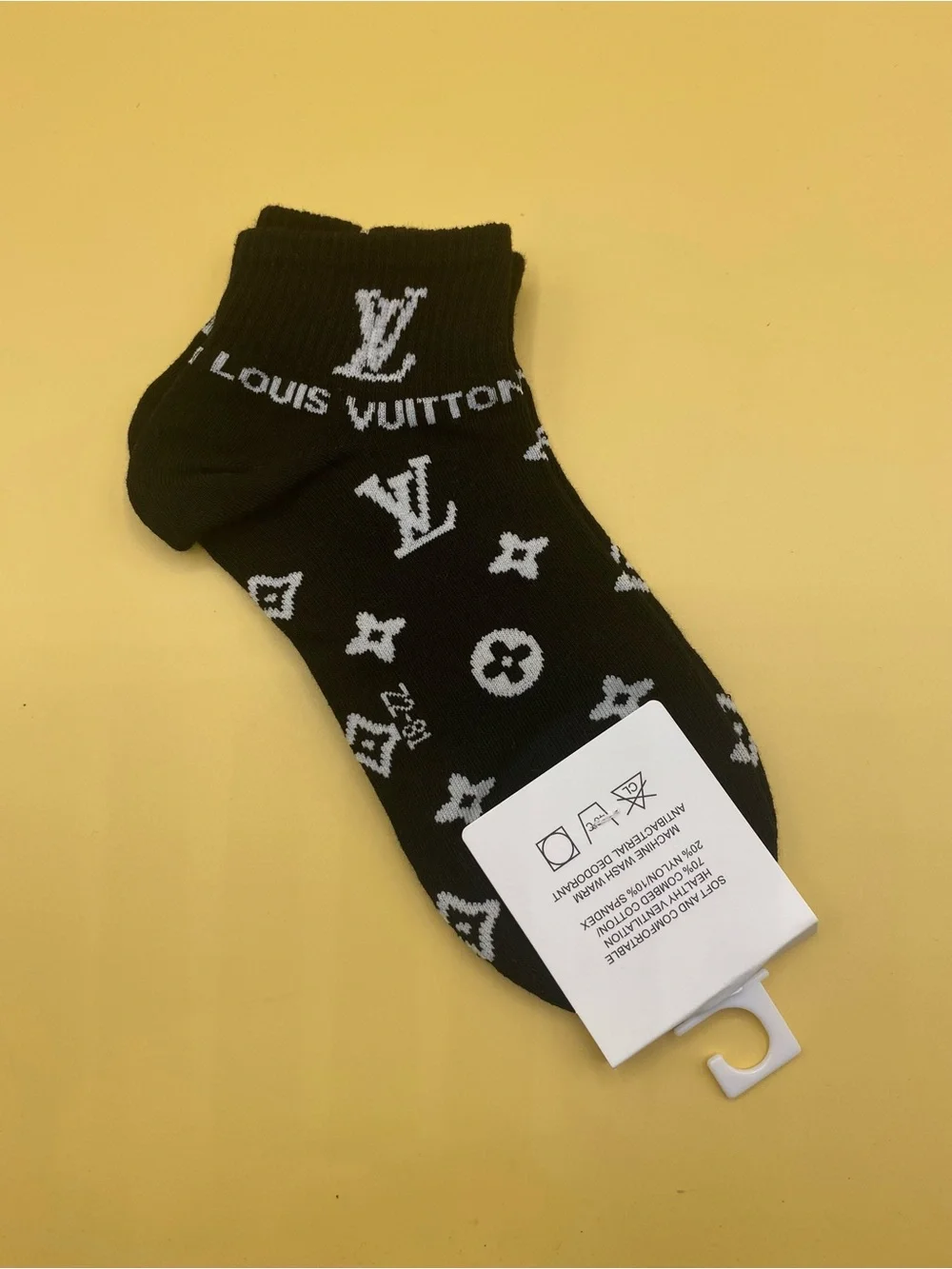 Louis Vuitton Black & White Monogram Ankle Sock Pair